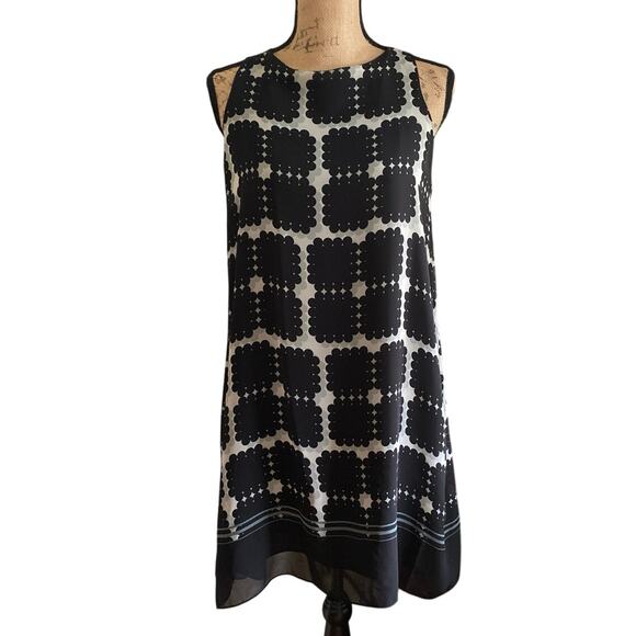 Max Studio Black & Cream Abstract Print A-Line Summer Dress Size Small Midi Glam - Picture 16 of 16